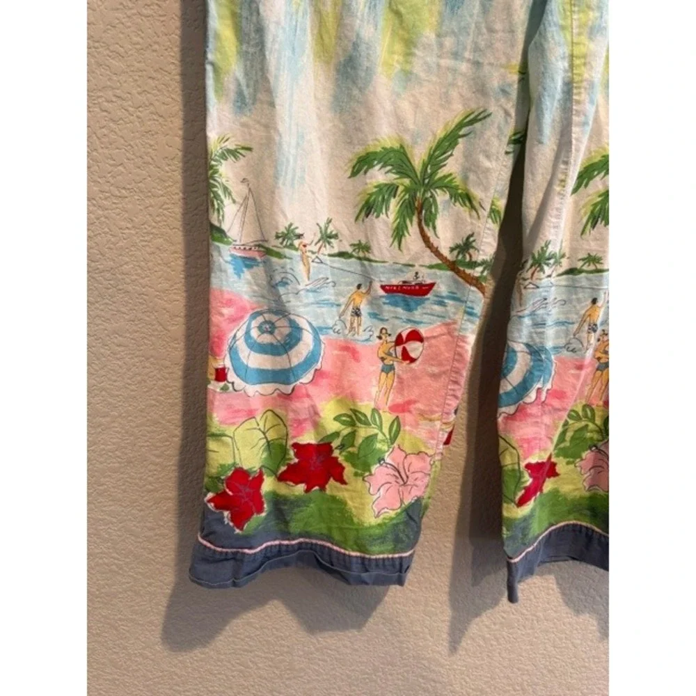 Nick & Nora Womens Tropical Beach Scene Pajama Pants Blue Pink Cotton L hole - Picture 3 of 7